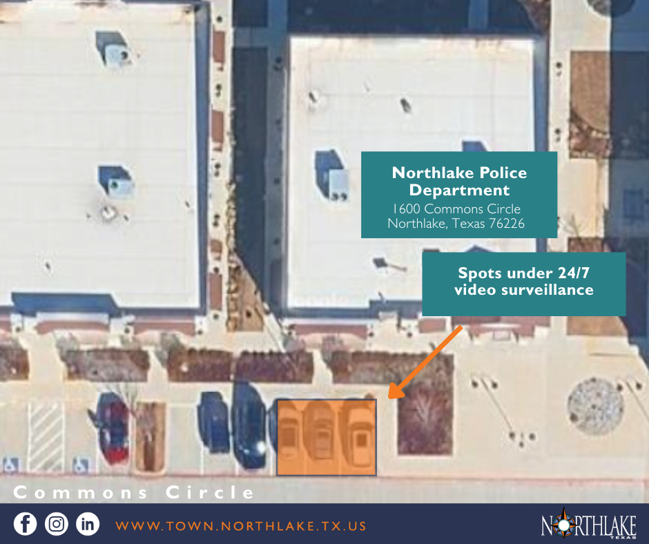 A map indicating where monitored parking spots are at the Police Department